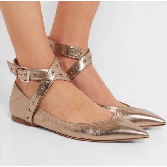 Valentino Garavani Love Latch Metallic Leather Point Toe Flats – EU40 US 9-9.5